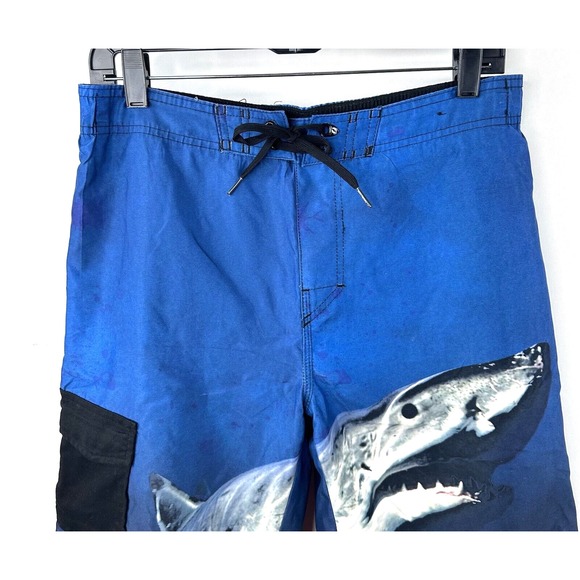 Hang Ten Surf Swim Board Shorts Trunks Youth Boys Large Shark Blue Pocket Liner - Picture 2 of 7